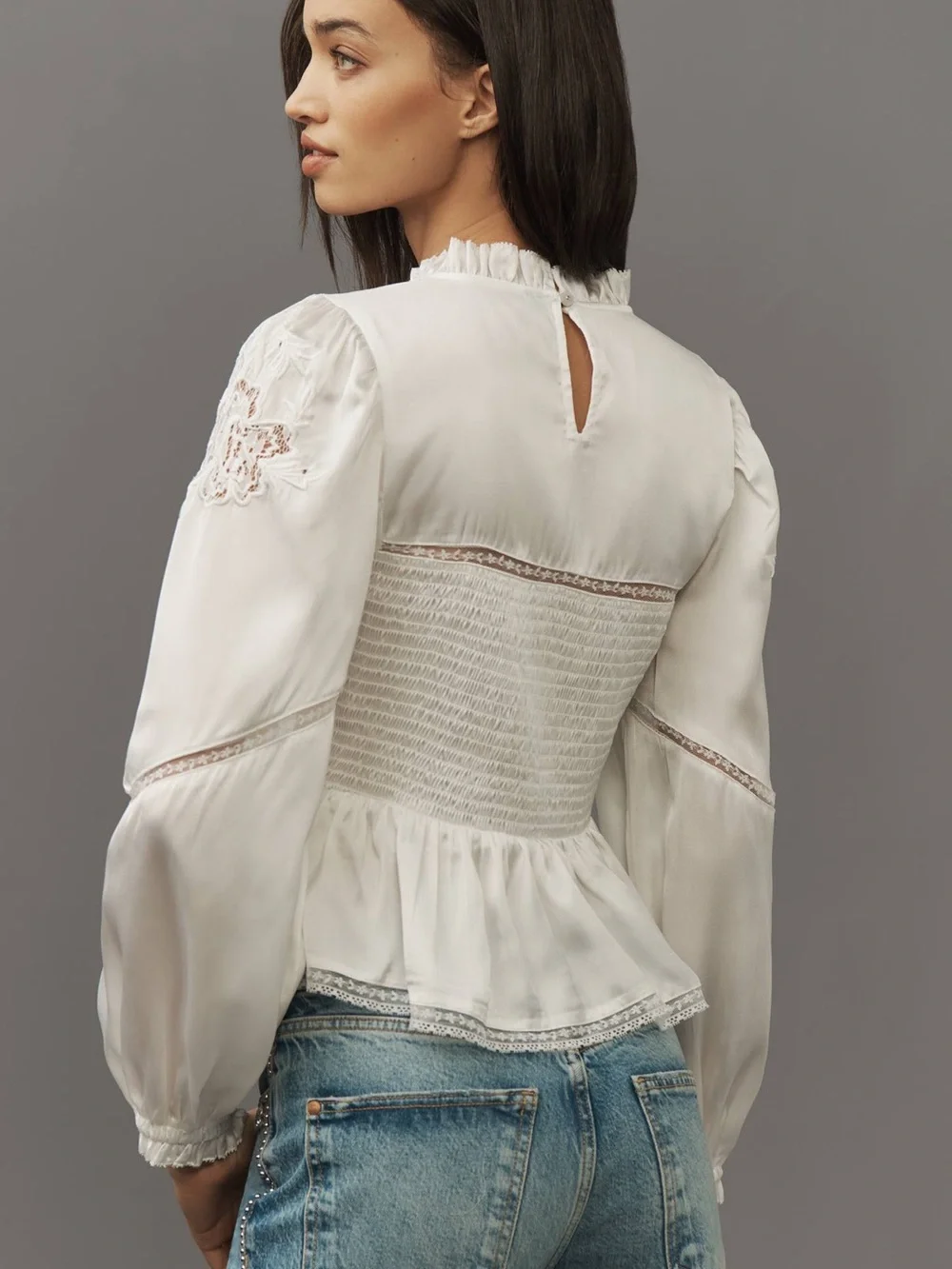By Anthropologie Long-Sleeve Smocked Blouse